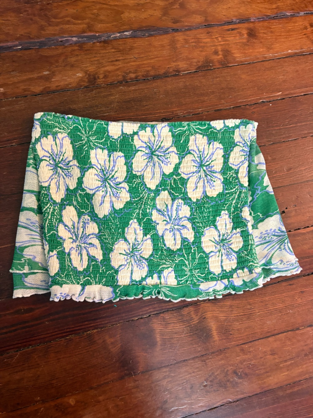 Free people green floral tube top strapless layered mesh size L - Picture 6 of 6